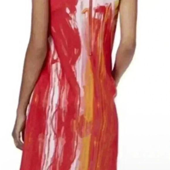 86. Rachel Rachel Roy Asymmetrical Sleeves Coral Pink Abstract Ombré Dress Sz S - Picture 2 of 6